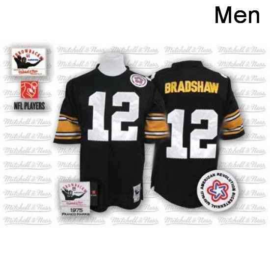 Mitchell And Ness Pittsburgh Steelers 12 Terry Bradshaw Black Team Color Authentic Throwback NFL Jersey